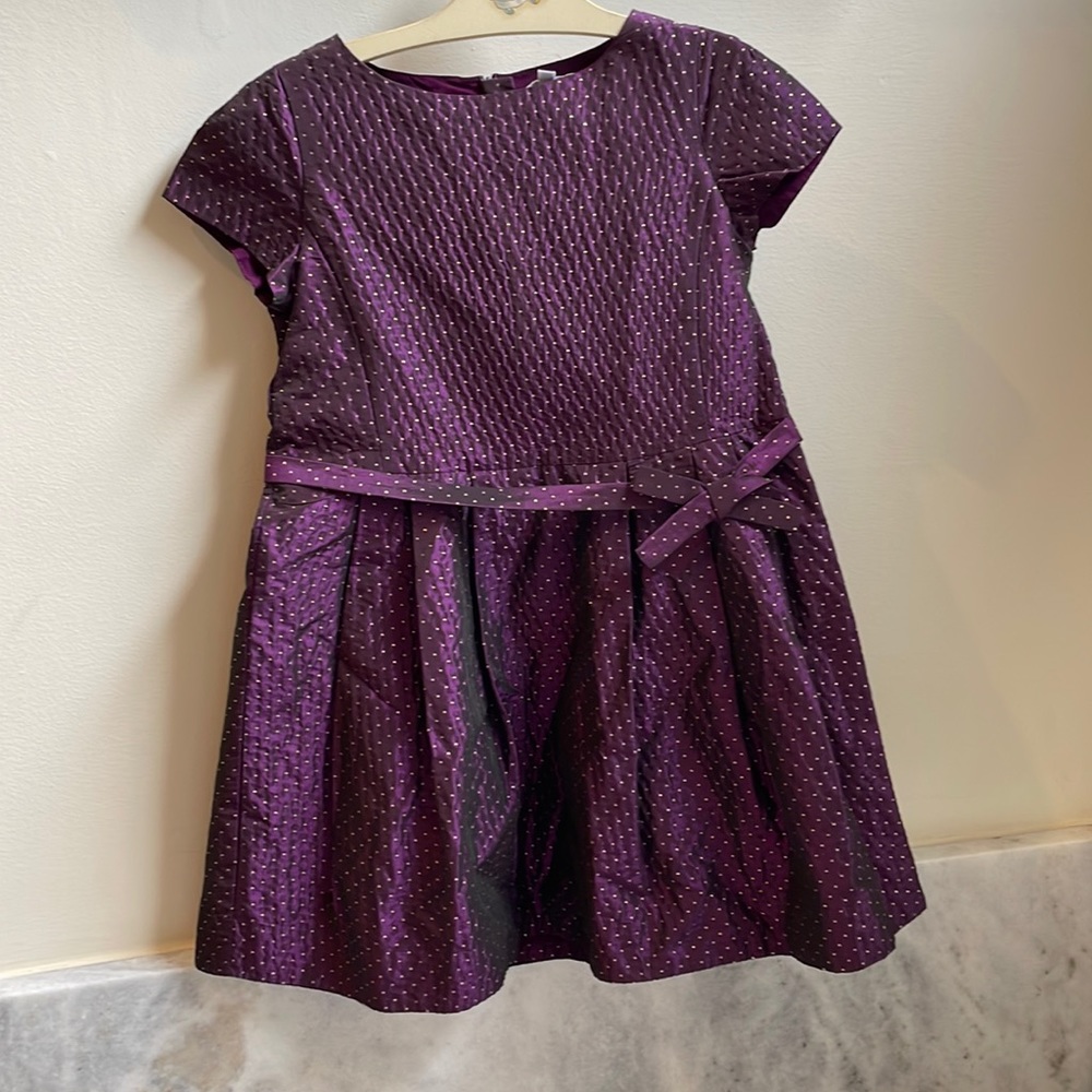 Jacadi rich metallic purple format dress with gold polka dots